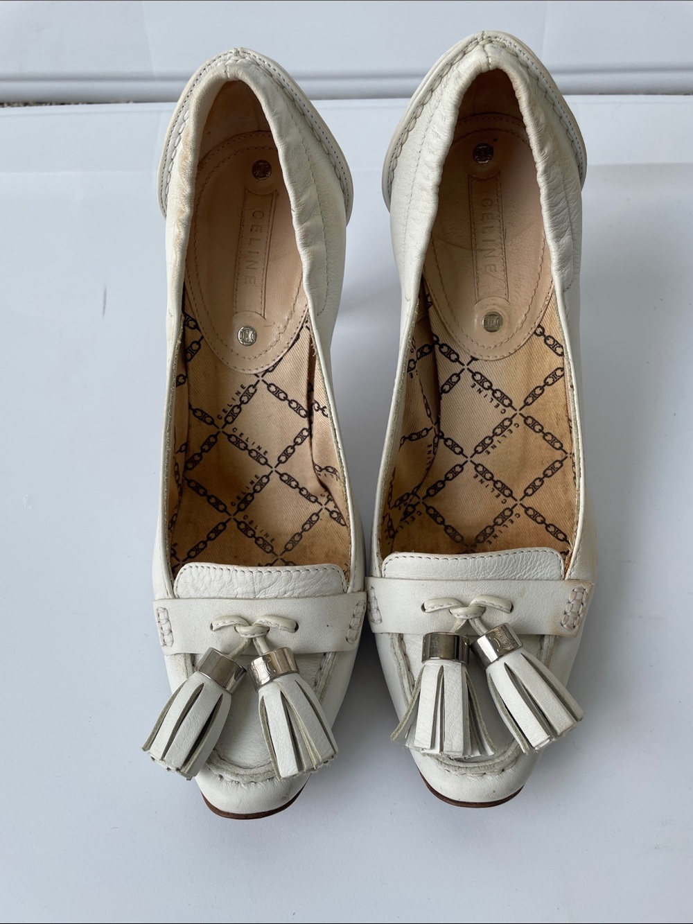 Celine Leather Tassel Loafers - White Women’s Flats